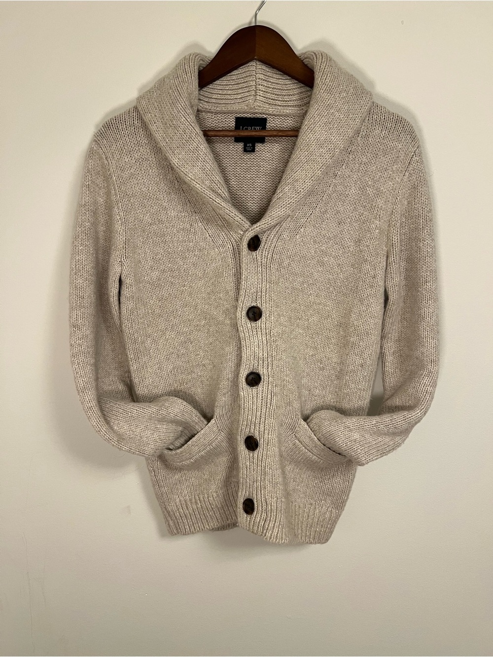 J. Crew Men’s Shawl Collar Cardigan in Light Beige